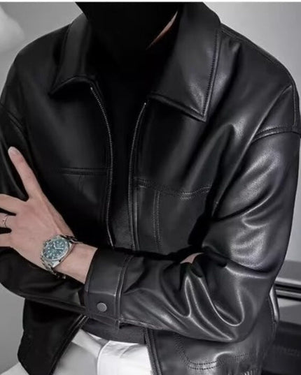 メンズ スリムフィット ジップアップ レザージャケット