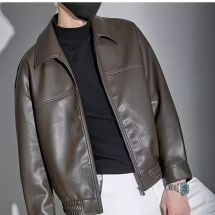 メンズ スリムフィット ジップアップ レザージャケット