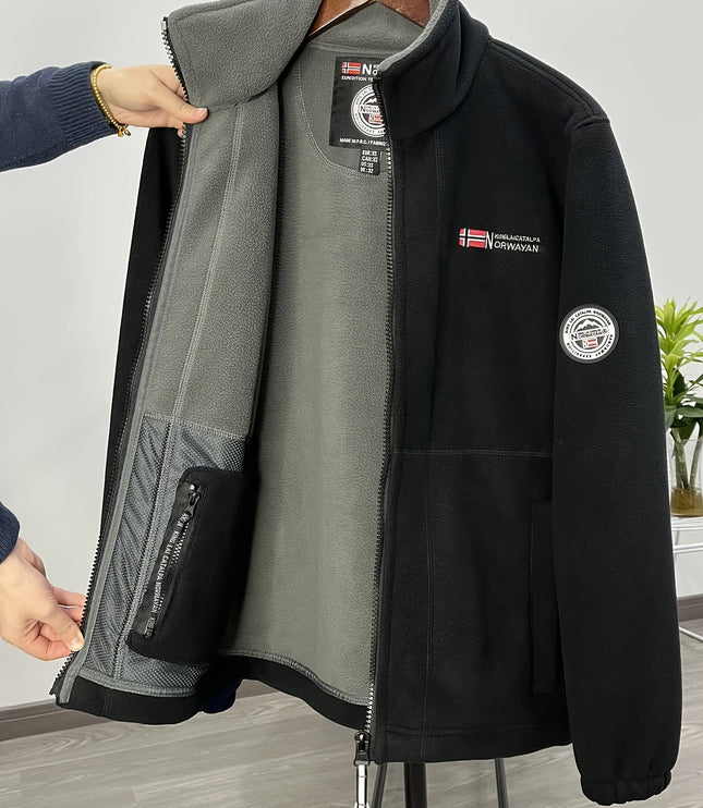 メンズ スタンドカラー 配色 フリースジャケット