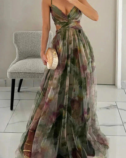 レディース花柄Vネックキャミマキシ結婚式お呼ばれドレス