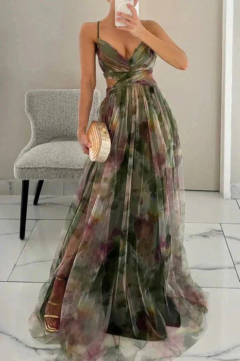レディース花柄Vネックキャミマキシ結婚式お呼ばれドレス