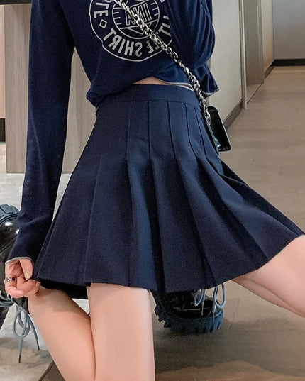 レディース 制服風 ハイウエスト プリーツミニスカート