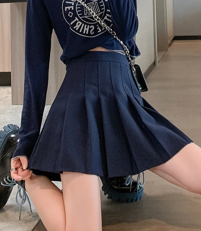 レディース 制服風 ハイウエスト プリーツミニスカート
