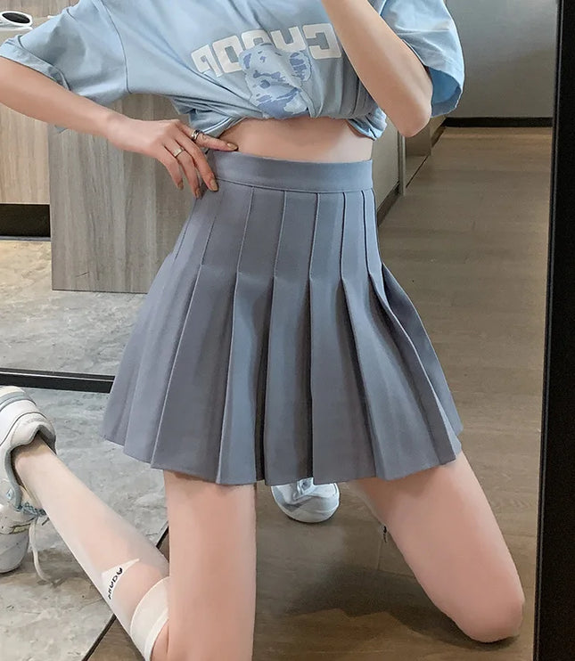 レディース 制服風 ハイウエスト プリーツミニスカート