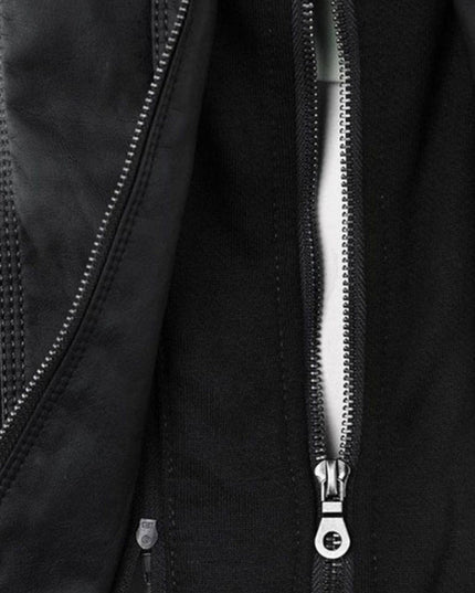 レディース フード付き ジップアップ ライダース レザージャケット