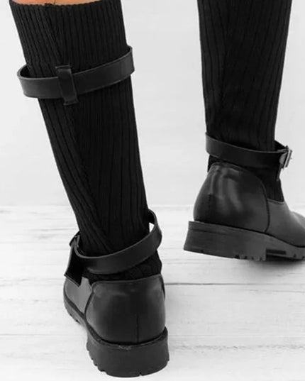 レディース ニットシャフト バックル 裏起毛 ミドル丈ブーツ