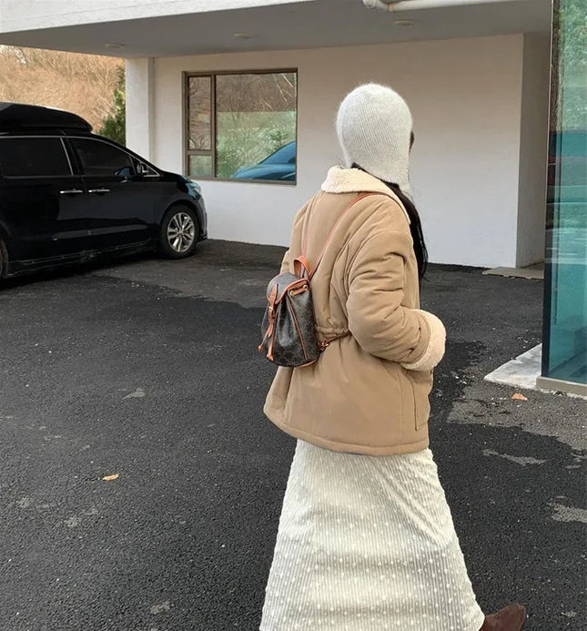 レディース 紐付き ニット 耳あて付き帽子