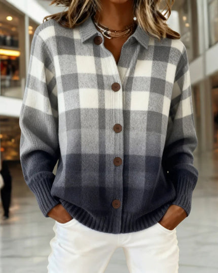 レディース バッファローチェック 前開きニットカーディガン