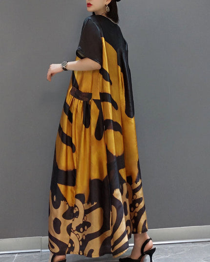 レディース サテン 花柄 ゆったり マキシワンピース