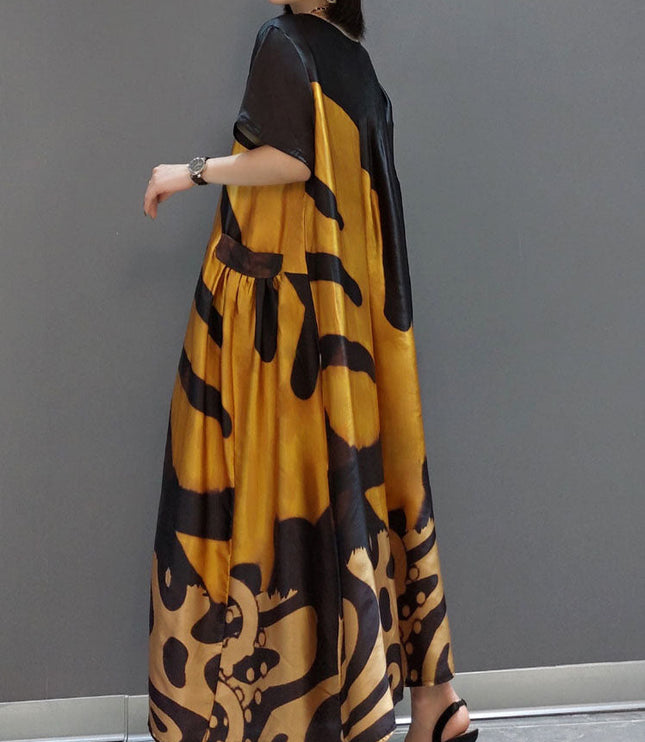 レディース サテン 花柄 ゆったり マキシワンピース