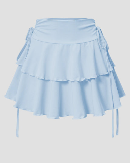 レディース 無地 ハイウエスト 編み上げ フレアミニスカート