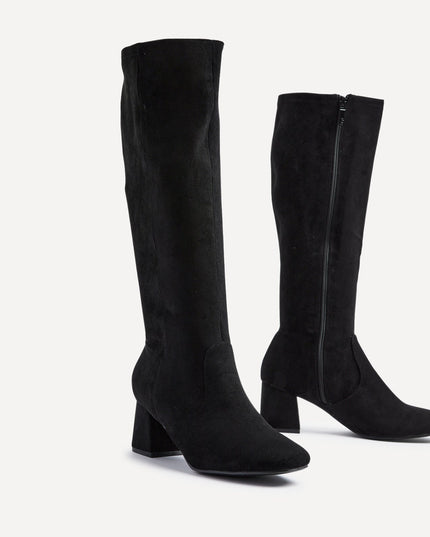レディース スクエアトゥ ブロックヒール ロングブーツ